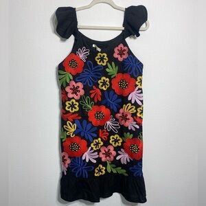 Andree by Unit Black Floral Embroidered Dress Ruffled L